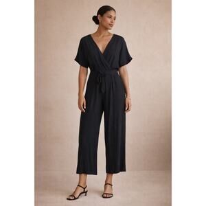 Do+Be Black Cropped Jumpsuit Tie Front Small Casual Minimal Chic